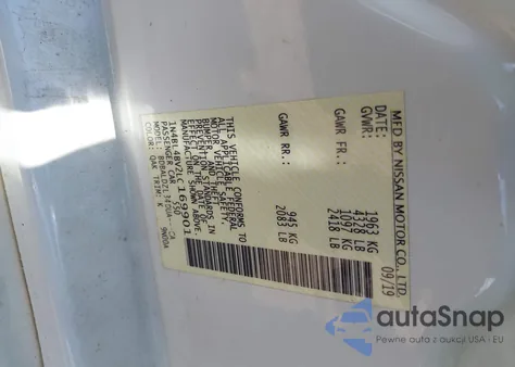 2020 Nissan Altima S Fwd z USA, uszkodzony, nr VIN 1N4BL4BV2LC169901